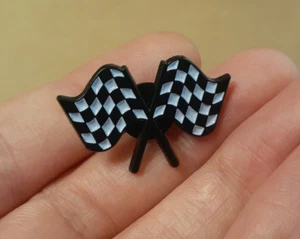 CHECKERED FLAGS LAPEL PIN enamel racing finish line hat bag badge pinback - Picture 1 of 3
