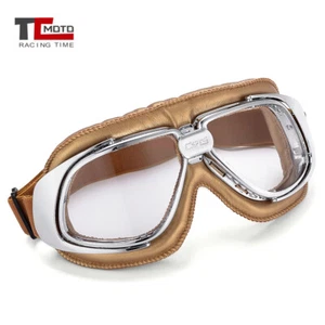 Vintage Motorcycle Goggles Leather Anti-Fog Clear Lens Retro Glasses For Harley - Bild 1 von 7