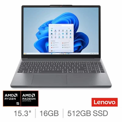 Lenovo IdeaPad Slim 3 AMD Ryzen 5 16GB RAM 512GB SSD 15.3 Inch Laptop 83K7009RUK - Image 1 of 4