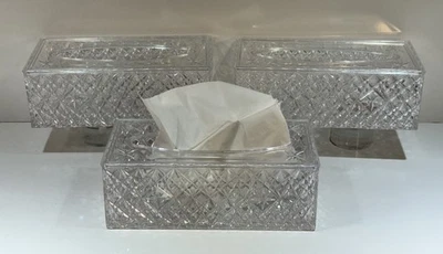 Juego de 3 cubiertas de caja de pañuelos vintage acrílico transparente Lucite Starburst Foto 1 de 4