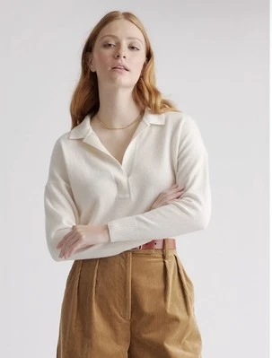 Suéter polo de cachemir mongol Quince para mujer marfil talla L nuevo con etiquetas Foto 1 de 4