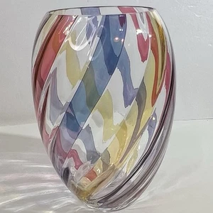Crate & Barrel Tschechische Kunst Glas Vase 9" Bandwirbel Murano Stil Y2K Dekor mundgeblasen - Bild 1 von 6