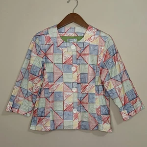 Coldwater Creek Colorful Blazer Women's 12 Petite Crop Sleeve Jacket Cotton Top - Picture 1 of 6