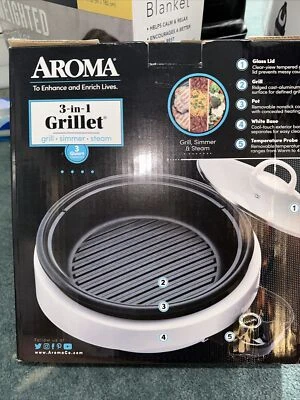 NUEVA Parrilla Eléctrica 3 en 1 Aroma 3qt - Parrilla, Olla de Olla Lenta, Vaporera - Foto 1 de 3