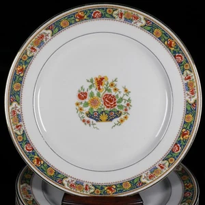 8 ~ T&V Limoges Dinner Plates Orange Yellow Green Blue Floral Border TRV76 - Picture 1 of 9