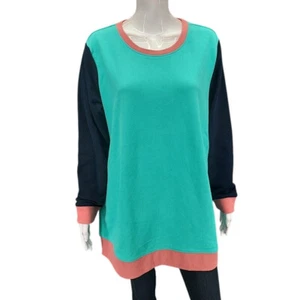 Lands End Serious Sweats Sweatshirt 1X Plus Sz Seafoam Teal Trendy Pullover Top - Picture 1 of 10