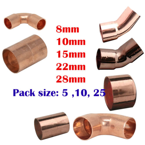 8MM/10MM/15MM/22MM/28MM/ COPPER END FEED FITTINGS/PLUMBING 5/10/25 pack  size