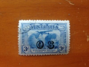1931 AUSTRALIA 3d BLUE KINGSFORD SMITH OVERPRINT OS CTO MLH - Picture 1 of 4