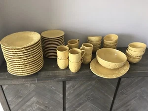 Beautiful 50-Piece Dining Set-Harvest Gold-Plates, Mugs, Bowls, Platter-Embossed - Picture 1 of 10