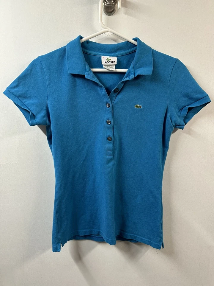 Lacoste Polo Shirt Blue  Short Sleeve Logo Youth Size 38 Skinny Girls Kids - Image 1 of 4
