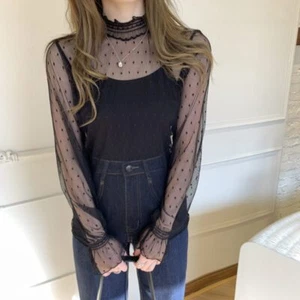 Lace Style Women Foreign Bottom Edge Ear   Gauze Fashionable Sleeve  Blouse - Picture 1 of 13