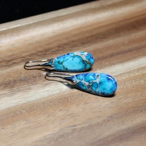 Blue Polished Stone Teardrop Earrings - Picture 1 of 2
