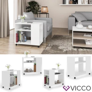 Beistelltisch Couchtisch Rollen Sofatisch Wohnzimmer Ablage Rolli Weiß Vicco - Bild 1 von 8
