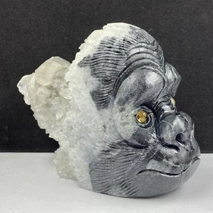 1058g Natural quartz crystal cluster mineral specimen, hand-carved the orangutan - Picture 1 of 24