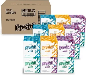 Amazon Brand - Presto! Ultra-Soft 3-Ply Premium Facial Tissues, 1188 Count... - Picture 1 of 6