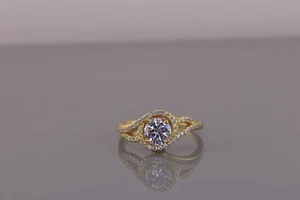 Gold Sterling Silver Cubic Zirconia Solitaire Swirled Accent Band Ring 925 Sz: 7 - Picture 1 of 8