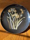VTG Japanese Black Lacquer Plate With Gold Trim Floral Decor. Collectible 10”