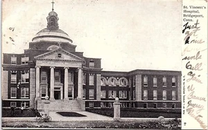 Postkarte 1906 St. Vincent's Hospital Bridgeport Connecticut CT UDB Menschen Fahrrad - Bild 1 von 1