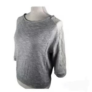 Aerie Lace Accented Sweat Shirt XS Gray And Cream Quarter Inch Sleeves - Picture 1 of 14