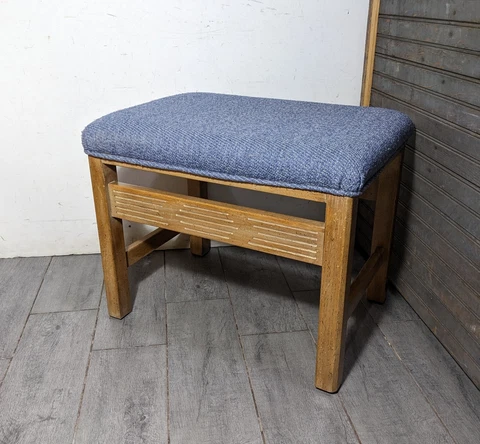 Vintage Mid Century Modern Rustic Solid Oak Wood Vanity Bench Stool P24 Cover