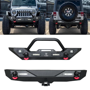 Front/Rear Bumpers Fits 2007-2018 Jeep Wrangler JK with Winch Seat and D-rings - Picture 1 of 14