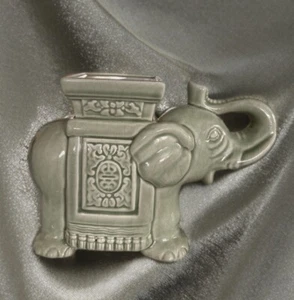 Schöner grüner Keramik Elefant kleiner Pflanzenständer Kerzenhalter Vintage - Bild 1 von 5