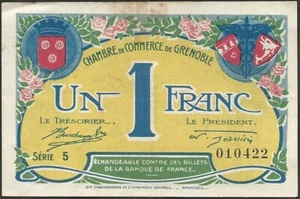 Billete De Necesidad - Grenoble (38) Billete De 1 Franc 8-11-1917 ! JP.063.20 - Imagen 1 de 2