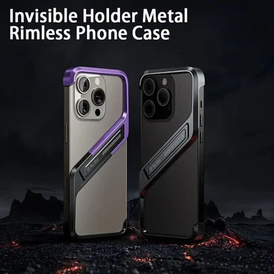 1Pcs Metal Minimalist Holder Case For iPhone 15 16 Pro Max S -Type Rimless Cover - Image 1 of 4