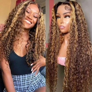 Highlight Ombre HD Transparent 13x4 Lace Front Wigs Human Hair 180% Density H... - Bild 1 von 6