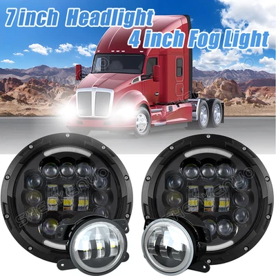 Kit combinado de faros LED halo de 7"" + luces antiniebla de 4"" para Kenworth T2000 2000-2011 Foto 1 de 4