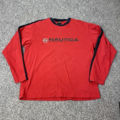 Camisa de Competición Nautica De Colección Para Hombre Grande Roja Azul Marino Manga Larga Cuello Redondo Deletrear Foto 1 de 4
