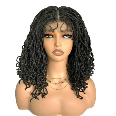 Peluca Bob de 14 pulgadas rizada afro locs para mujer peluca de rastas delanteras de encaje 4x4 + cabello de bebé Foto 1 de 4