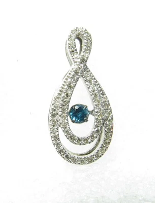 COLGANTE LÁGRIMA ORO BLANCO 10K / DIAMANTE NATURAL FLOTANTE AZUL Y DIAMANTES BLANCOS Foto 1 de 3