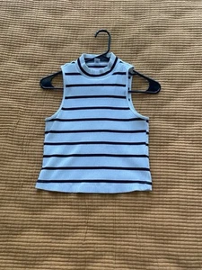 Women’s Old Navy Mock Neck Sleeveless Crop Black & White Top Size Petite Small - Picture 1 of 6