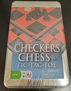 Juego de ajedrez y tic-tac-toe Cardinal Checkers en lata - NUEVO - Imagen 1 de 5