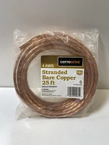 25' CERROWIRE BARE COPPER STRANDED 4AWG WIRE INDOOR OUTDOOR - Picture 1 of 3