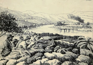 Hermann Zeillinger 1882-1931 attribuito /Inchiostro "Combattimenti dei boeri sul fiume Oranje"  - Foto 1 di 12