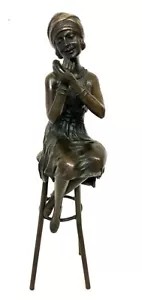 Art Deco STIL Bronze Dame auf Hochstuhl Statue Figur nach D. H Chiparus - Bild 1 von 12