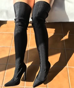 NEW! Sexy Black Pull On Women Over Knee, Party, Casual High Heel Tall Boots, 7 - Picture 1 of 7