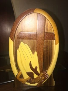 Beautiful Handcrafted Wooden Praying Hand WCross PuzzleTrinket Box 6.25X2.25”NEW - Picture 1 of 12