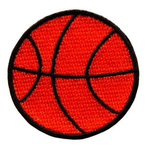 BASKETBALL IRON ON PATCH 1.7" School Sports Team Red Orange Embroidered Applique - Picture 1 of 2