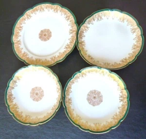 4 Antique M Redon Limoges Bowls and Plates Deep Green & Gold Lace Medallion - Picture 1 of 11
