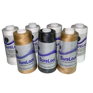 Sure Lock Lot 7 Serger Thread White Gold Black Polyester 3000 Yd Overlock Spools - Picture 1 of 3