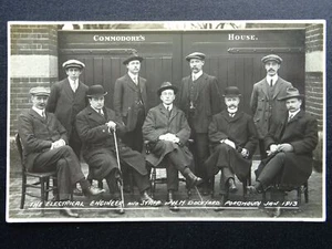 Portsmouth H.M Dockyard THE ELECTRICAL ENGINEER & STAFF Portrait c1913 RP PC - Picture 1 of 3