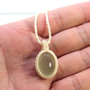 Handmade Macrame Braided Natural Prehnite Stone Pendant Necklace Collay Jewelry - Picture 1 of 15