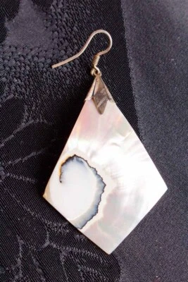 Vintage 1x Ohrring Perlmutt 925 Silber Boho Hippie Raute - Bild 1 von 3