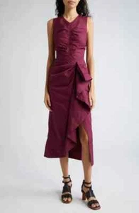 NEW ULLA JOHNSON Edlyn Draped Ruffle Sleeveless Midi Poplin Dress Size 6 #D7959 - Picture 1 of 10