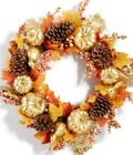 Martha Stewart Collection  Harvest Gilded Pumpkin Artificial Wreath 24 Inc
