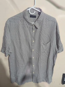 Toscano Polo Geometric Circle Ball AOP Gray Sz Xl Short Sleeve Shirt Silk Rayon - Picture 1 of 15