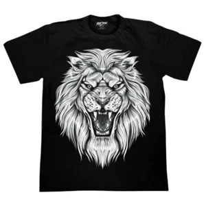 T-Shirt Faccia di Leone Bianca Grafica Nera Camicia Brillante al Buio Animale Regalo Capodanno - Foto 1 di 8